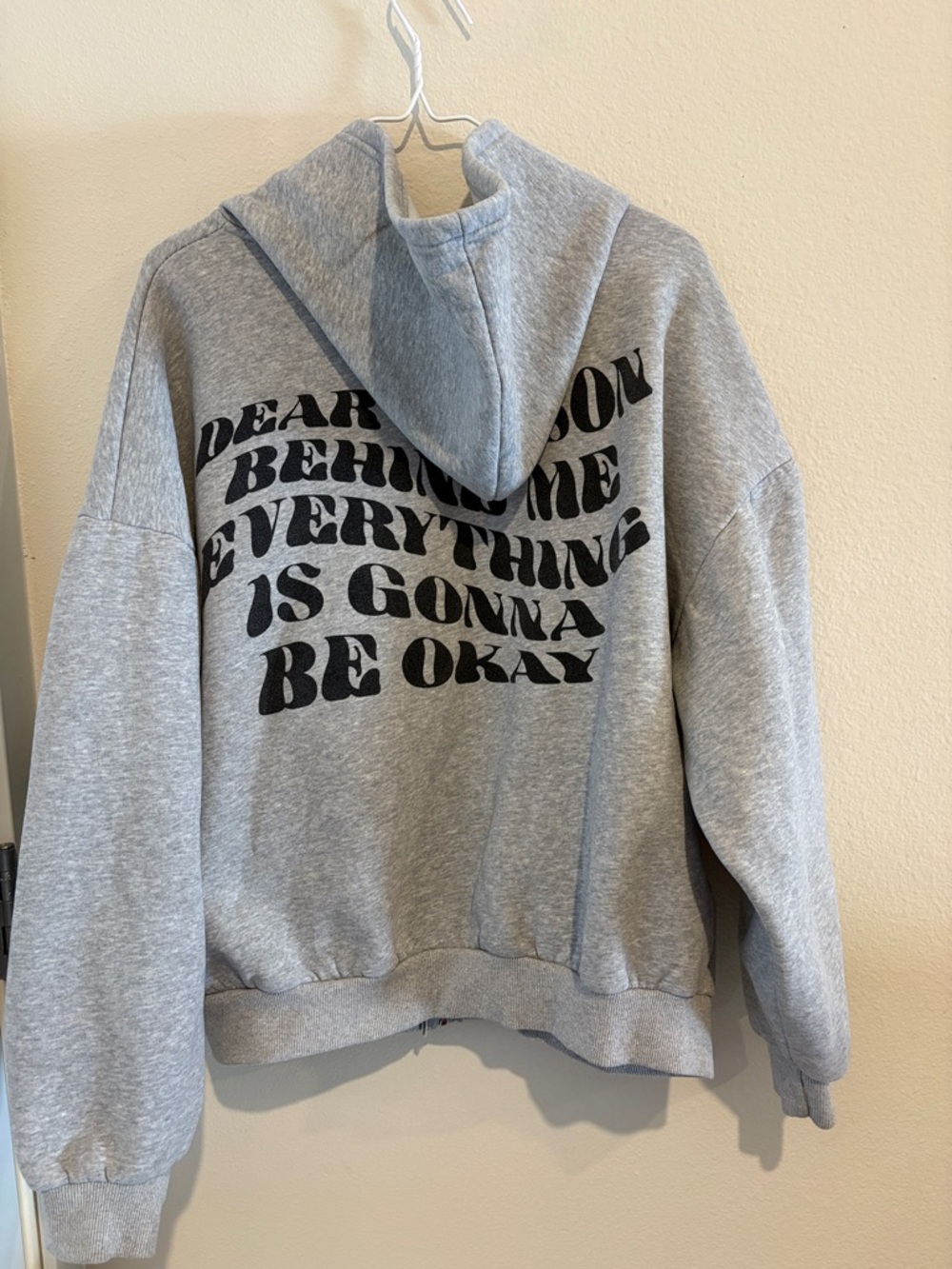 Edikted Gray Zip-Up Hoodie with Chest Text - Picture 4 of 5